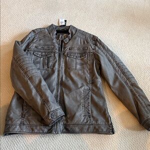 Buckle Men's Gray Faux Leather Bomber Jacket